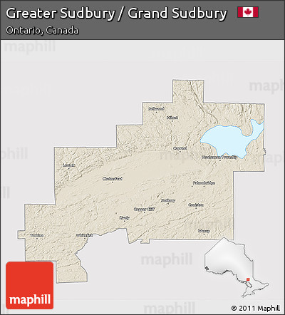 Shaded Relief 3D Map of Greater Sudbury / Grand Sudbury, cropped outside