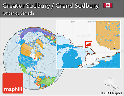 Political Location Map of Greater Sudbury / Grand Sudbury, highlighted parent region