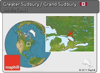 Satellite Location Map of Greater Sudbury / Grand Sudbury