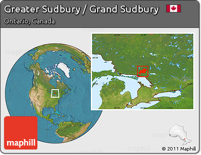 Satellite Location Map of Greater Sudbury / Grand Sudbury
