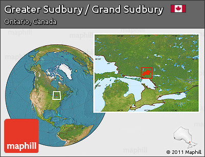 Satellite Location Map of Greater Sudbury / Grand Sudbury