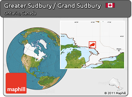 Satellite Location Map of Greater Sudbury / Grand Sudbury, highlighted country