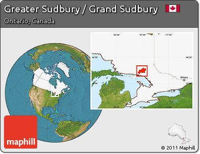 Satellite Location Map of Greater Sudbury / Grand Sudbury, highlighted country