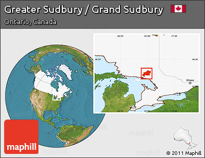 Satellite Location Map of Greater Sudbury / Grand Sudbury, highlighted country