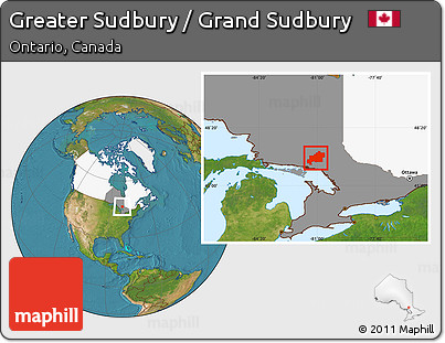 Satellite Location Map of Greater Sudbury / Grand Sudbury, highlighted country, highlighted parent region