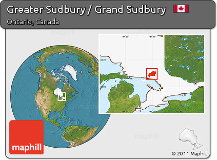 Satellite Location Map of Greater Sudbury / Grand Sudbury, highlighted parent region