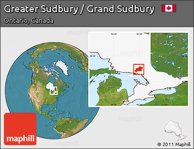 Satellite Location Map of Greater Sudbury / Grand Sudbury, highlighted parent region