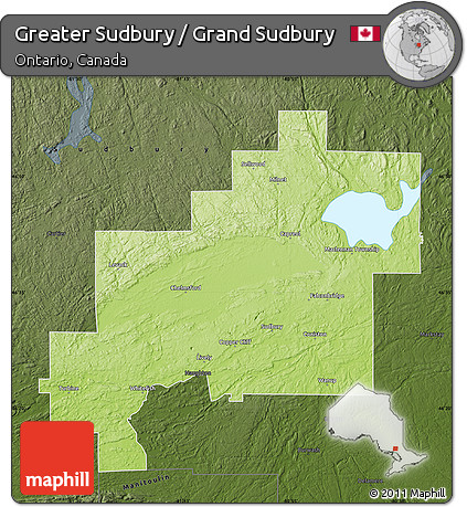 Physical Map of Greater Sudbury / Grand Sudbury, darken