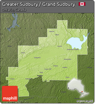 Physical Map of Greater Sudbury / Grand Sudbury, darken