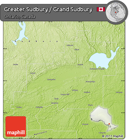 Physical Map of Greater Sudbury / Grand Sudbury