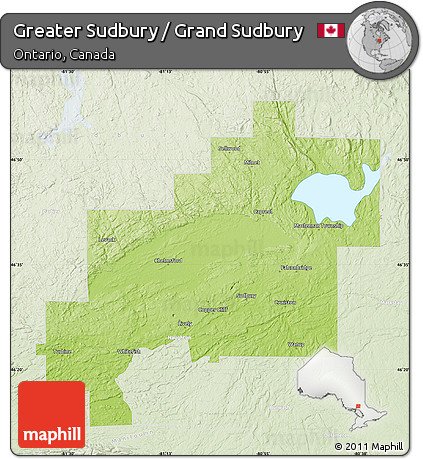 Physical Map of Greater Sudbury / Grand Sudbury, lighten