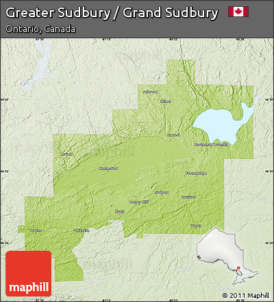 Physical Map of Greater Sudbury / Grand Sudbury, lighten