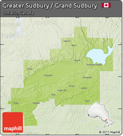 Physical Map of Greater Sudbury / Grand Sudbury, lighten