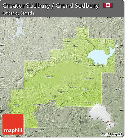 Physical Map of Greater Sudbury / Grand Sudbury, semi-desaturated