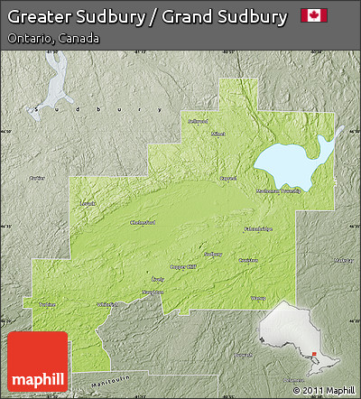 Physical Map of Greater Sudbury / Grand Sudbury, semi-desaturated