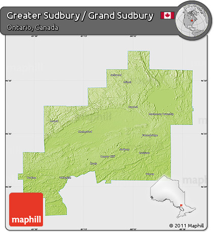 Physical Map of Greater Sudbury / Grand Sudbury, single color outside