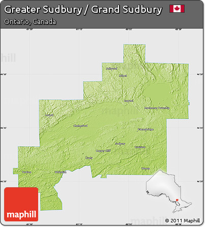 Physical Map of Greater Sudbury / Grand Sudbury, single color outside