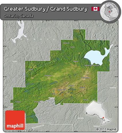 Satellite Map of Greater Sudbury / Grand Sudbury, lighten, semi-desaturated