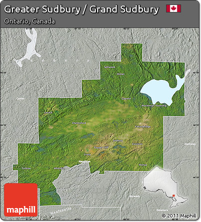 Satellite Map of Greater Sudbury / Grand Sudbury, lighten, semi-desaturated