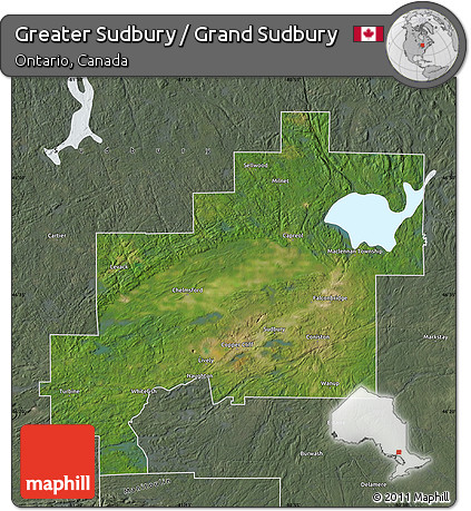 Satellite Map of Greater Sudbury / Grand Sudbury, semi-desaturated