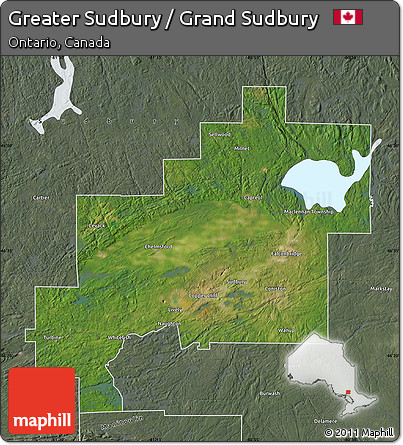Satellite Map of Greater Sudbury / Grand Sudbury, semi-desaturated