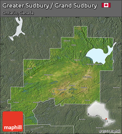 Satellite Map of Greater Sudbury / Grand Sudbury, semi-desaturated