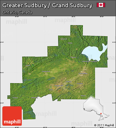 Satellite Map of Greater Sudbury / Grand Sudbury, single color outside