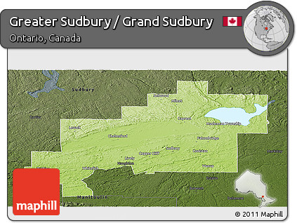 Physical Panoramic Map of Greater Sudbury / Grand Sudbury, darken