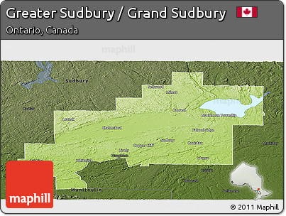 Physical Panoramic Map of Greater Sudbury / Grand Sudbury, darken