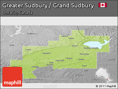Physical Panoramic Map of Greater Sudbury / Grand Sudbury, desaturated