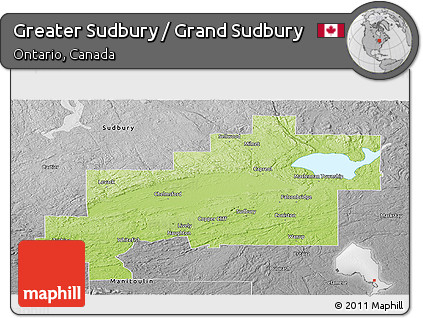 Physical Panoramic Map of Greater Sudbury / Grand Sudbury, desaturated