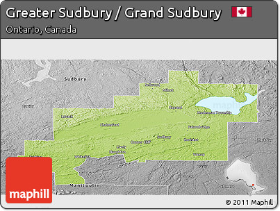 Physical Panoramic Map of Greater Sudbury / Grand Sudbury, desaturated