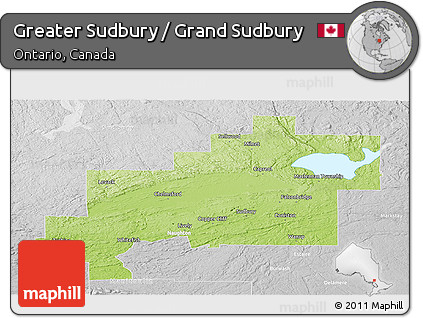 Physical Panoramic Map of Greater Sudbury / Grand Sudbury, lighten, desaturated