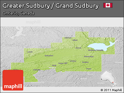 Physical Panoramic Map of Greater Sudbury / Grand Sudbury, lighten, desaturated