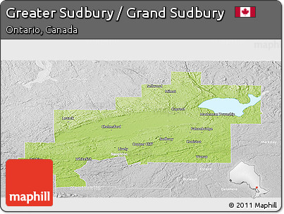Physical Panoramic Map of Greater Sudbury / Grand Sudbury, lighten, desaturated