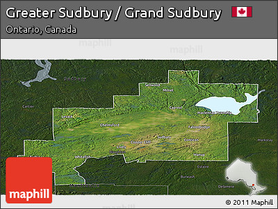 Satellite Panoramic Map of Greater Sudbury / Grand Sudbury, darken