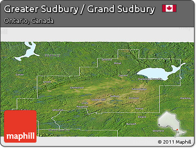 Satellite Panoramic Map of Greater Sudbury / Grand Sudbury