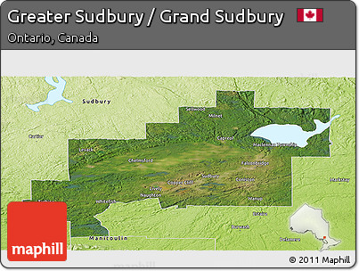 Satellite Panoramic Map of Greater Sudbury / Grand Sudbury, physical outside