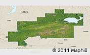Satellite Panoramic Map of Greater Sudbury / Grand Sudbury, shaded relief outside