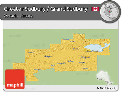 Savanna Style Panoramic Map of Greater Sudbury / Grand Sudbury, single color outside