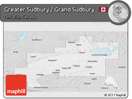 Silver Style Panoramic Map of Greater Sudbury / Grand Sudbury
