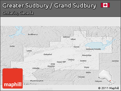 Silver Style Panoramic Map of Greater Sudbury / Grand Sudbury