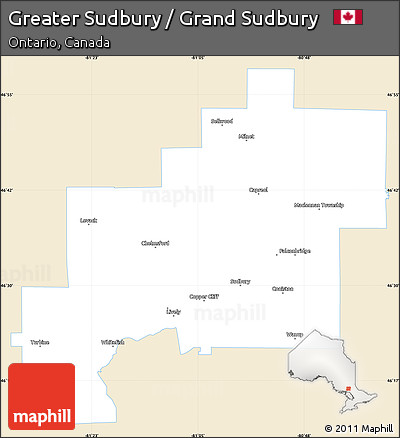 Classic Style Simple Map of Greater Sudbury / Grand Sudbury, single color outside