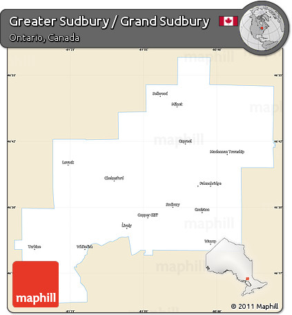 Classic Style Simple Map of Greater Sudbury / Grand Sudbury, single color outside