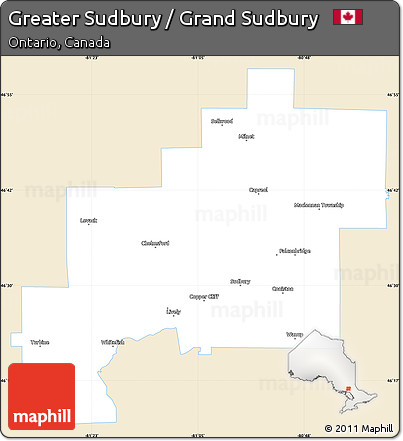 Classic Style Simple Map of Greater Sudbury / Grand Sudbury, single color outside
