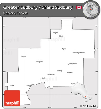 Silver Style Simple Map of Greater Sudbury / Grand Sudbury, cropped outside