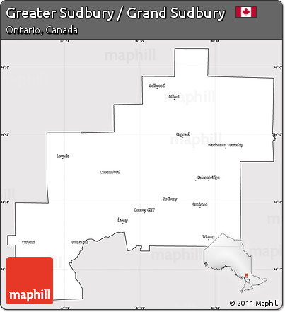 Silver Style Simple Map of Greater Sudbury / Grand Sudbury, cropped outside