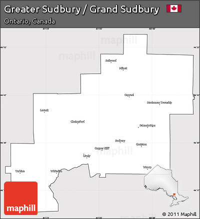 Silver Style Simple Map of Greater Sudbury / Grand Sudbury, cropped outside