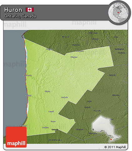 Physical 3D Map of Huron, darken