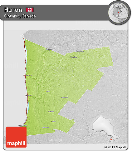 Physical 3D Map of Huron, lighten, desaturated